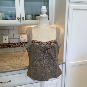 Spanner Brown Sleeveless Top Size Large Cotton with Beaded Details